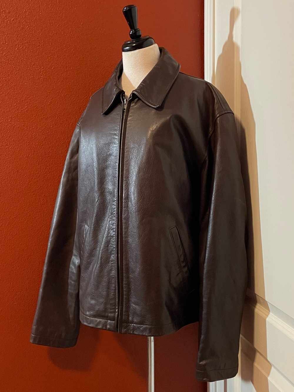 Vintage J. Crew Men’s 90’s Brown Soft 100% Leather Full Zip Quilt Lined Jacket